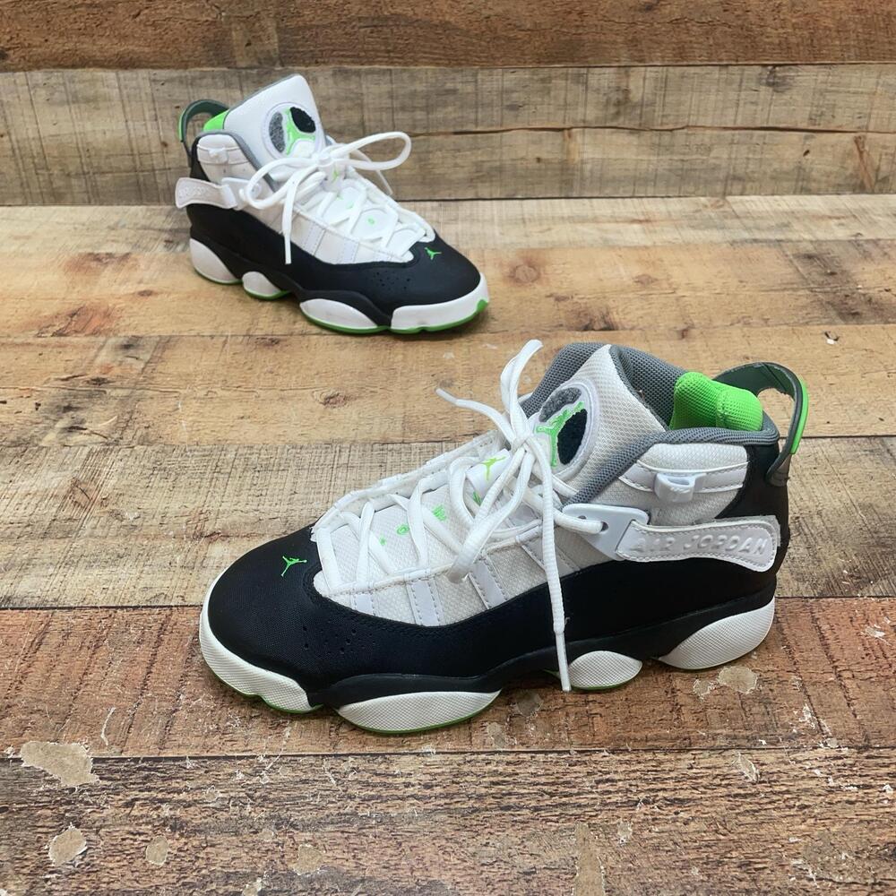 Jordan 6 Rings Shoes Kids Size 5Y 37.5 White Black Green Basketball 323419-130